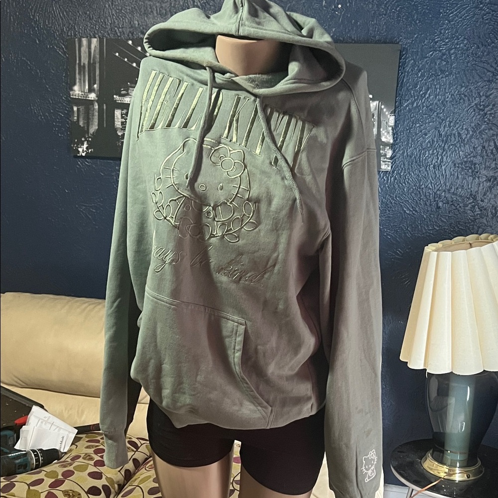 Hello Kitty Sage Green Embossed Pullover Hoodie